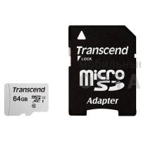 Карта памяти MicroSD 64 Гб Transcend 300S UHS-I U1 + SD адаптер