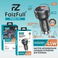 АЗУ блок питания FaizFull FZ30 USB-A 30W, USB-A 15W, с вольтметром