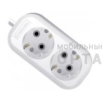 Удлинитель DEFENDER R320 2 гнезда, 2 метра, 16А/3500Вт, с заземлением, ПВС 3х1,0мм, белый (1/40)