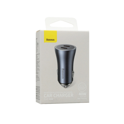 АЗУ блок питания Baseus Golden Contactor Pro Dual Fast Charger Car Charger C+C 40W Dark Gray